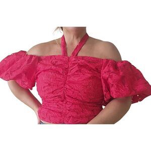 Venus NWT red lace puff sleeve top